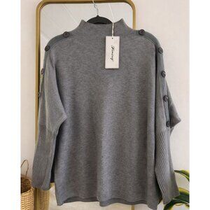 Gray Button Shoulder Sweater Women’s Oversized Knit Poncho Style Pullover NWT